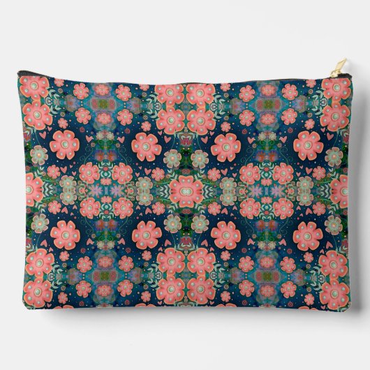 Roze Blauw Stijlvol Bloemen Patroon Accessoire Tas (Achterkant)
