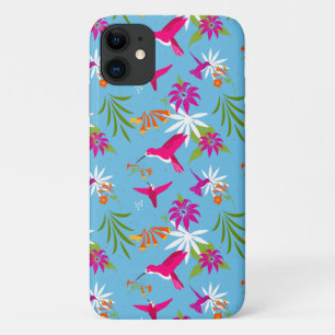 Roze Blauw Tropische Kolibrie Patterned iPhone 11 Hoesje