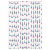 Roze & Blauw Vrolijke Kerstbomen Wit Tafelkleed (Voorkant)