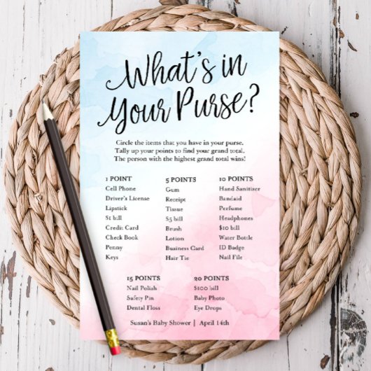Roze/Blauw Wat in Uw Purse, Document Spel Kaart is