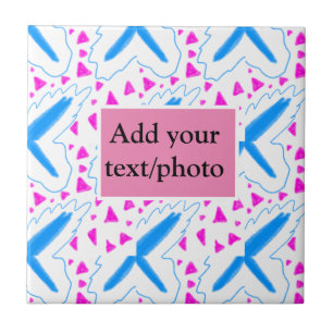 Roze blauw waterverf patroon toevoegen naam tekst  tegeltje