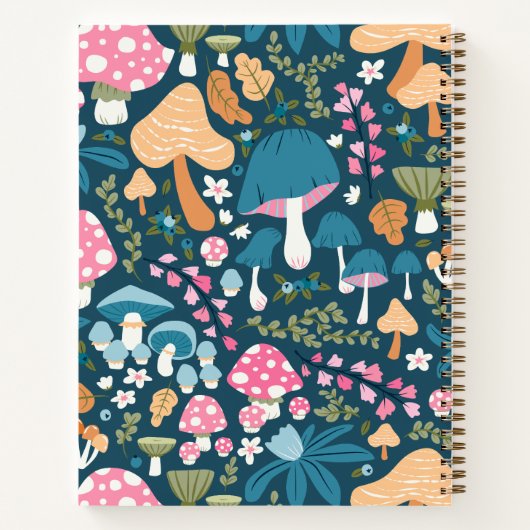 Roze Blauw Whimsical Mushroom Patroon Monogram Notitieboek (Achterkant)
