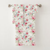 Roze Blauw Wit Bloemen Shabby Chic Bad Handdoek (Insitu)