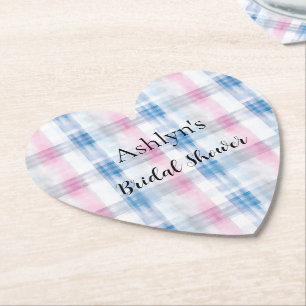 Roze Blauw Witte Gestreepte Plaid Bruiloftsshower Kartonnen Onderzetters