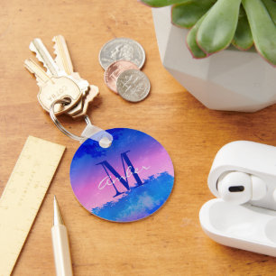 Roze Blauwe Abstracte Zonnezee - Aangepast Sleutelhanger