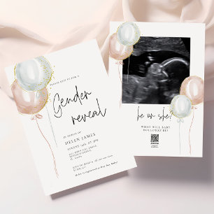 Roze & Blauwe Ballon Geslacht onthullen baby showe Kaart