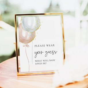 Roze & Blauwe Ballon Geslacht onthullen Draag uw g Poster