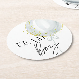 Roze & Blauwe Ballon Geslacht onthullen Team Boy Ronde Kartonnen Onderzetter