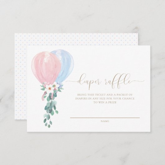 Roze Blauwe Ballon Luier Raffle Ticket Kaart (Voorkant / Achterkant)