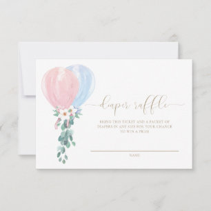 Roze Blauwe Ballon Luier Raffle Ticket Kaart