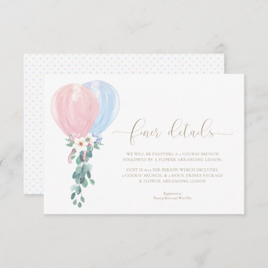 Roze Blauwe Ballonnen Baby shower Fijner Details K Kaart (Voorkant / Achterkant)