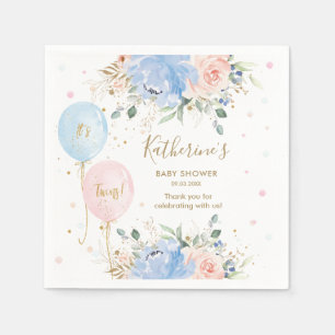 Roze Blauwe Ballonnen Bloemen Het is Twins Baby sh Servet