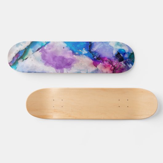 Roze blauwe Blauwgroen Abstracte Waterverf Skateboard (Horizontaal)
