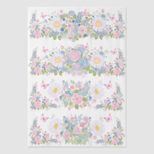 Roze & Blauwe Bloem- en Vlinder Decoupage Papier