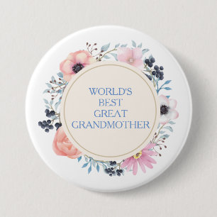 Roze Blauwe Bloemboeket Beste Geweldige Oma Ronde Button 7,6 Cm