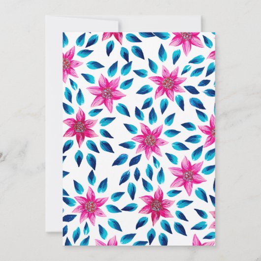 Roze Blauwe Bloemen Bladeren Acryl Verf Verjaardag Kaart (Achterkant)