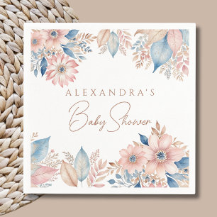 Roze Blauwe Bloemen Boho Chic Baby shower Servet
