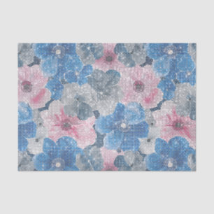 Roze Blauwe Bloemen Fonkeling Tissuepapier