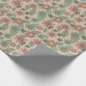 Roze Blauwe Bloemen Natuur Cadeaupapier (Hoek)