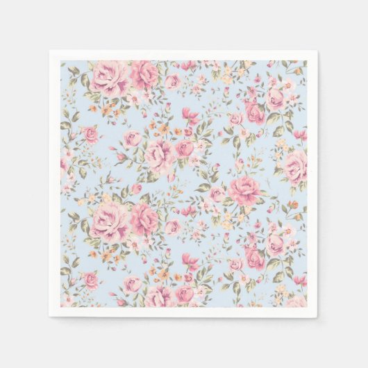 Roze & Blauwe Bloemen Shabby Chic Servetten (Voorkant)