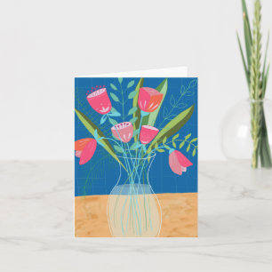 Roze/Blauwe Bloemenvaas Kaart