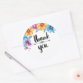 Roze blauwe bloemetjes dank u sticker (Envelop)