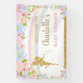 Roze Blauwe Bloemige Baby Shower Achtergrond Spandoek (Verticaal)