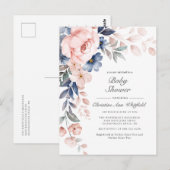 Roze Blauwe Bloemige Baby Shower Uitnodiging (Voorkant / Achterkant)