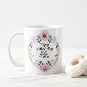Roze Blauwe Bloemige Gelukkige Moederdag-Stiefmoed Koffiemok