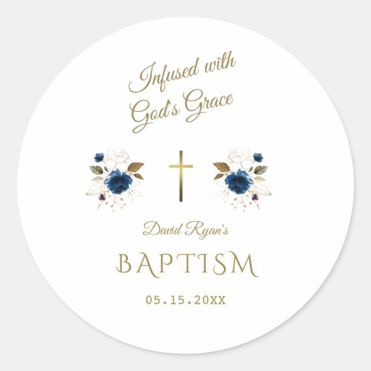 Roze Blauwe Bloemige Gouden Calligrafie Tweeling D Ronde Sticker (Voorkant)