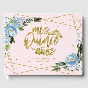 Roze Blauwe Bloemige Quinceanera Gastenboek