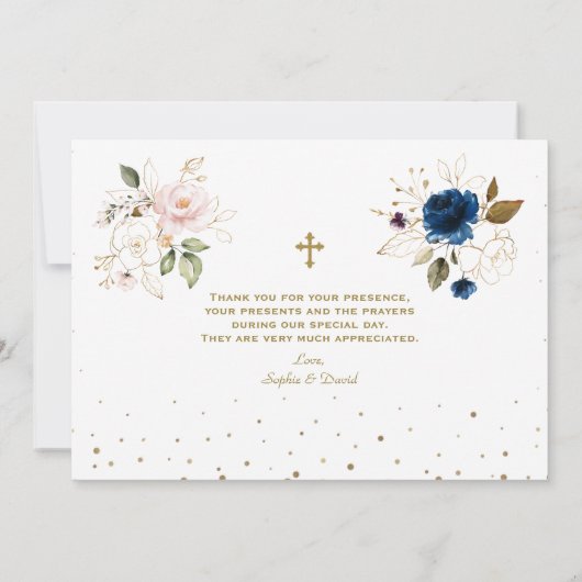 Roze Blauwe Bloemige Tweeling 1e Verjaardag Christ Bedankkaart (Achterkant)