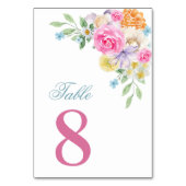 Roze & Blauwe Bloemrijke Zomerbloei Tafel 8 Trouw Kaart (Voorkant)