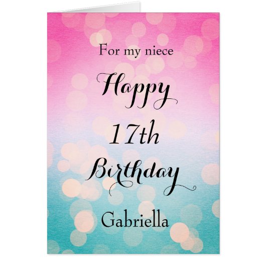 Roze Blauwe Bokeh Niece 17th Birthday (Voorkant)