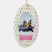 Roze blauwe bomen kerstfeestfoto-versiering keramisch ornament (Rechts)