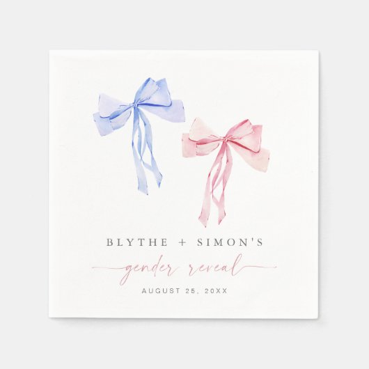 Roze Blauwe Bow Geslacht Onthullen Papieren servet (Voorkant)