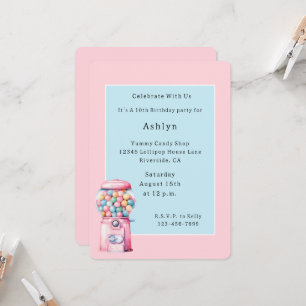 Roze Blauwe Bubble Gum Whimsische Verjaardag Kaart