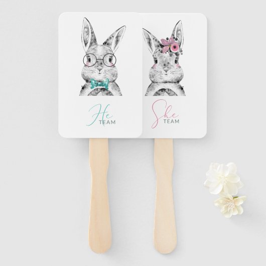 Roze Blauwe Bunnies Handwaaier (Voorkant en achterkant)