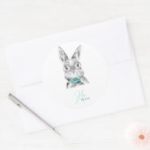 Roze Blauwe Bunnies Ronde Sticker (Envelop)