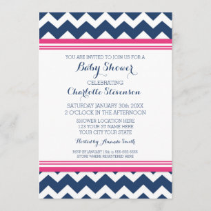 Roze blauwe Chevron Custom Baby Shower Invitaties Kaart