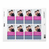 Roze Blauwe Chevron Foto Bruiloft Labels (Full Sheet)