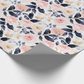 Roze Blauwe Chic Bloemen Bruiloftsborrel Cadeaupapier (Hoek)