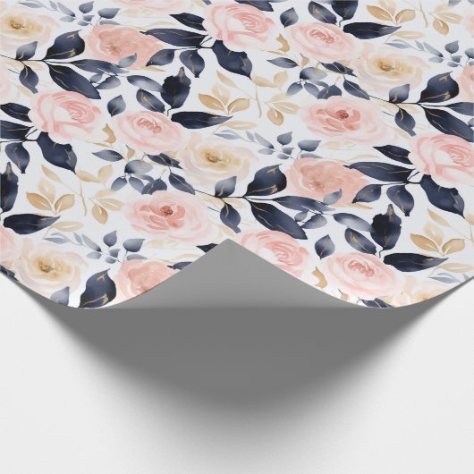 Roze Blauwe Chic Bloemen Bruiloftsborrel Cadeaupapier (Hoek)