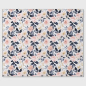 Roze Blauwe Chic Bloemen Bruiloftsdouche Cadeaupapier (Vlak)