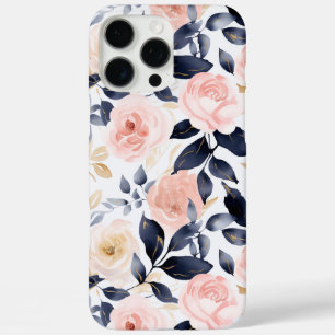 Roze Blauwe Chic Bloemen iPhone 16 Pro Max Hoesje