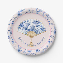 Roze & Blauwe Chinoiserie Fan | bruidsthee Papieren Bordje