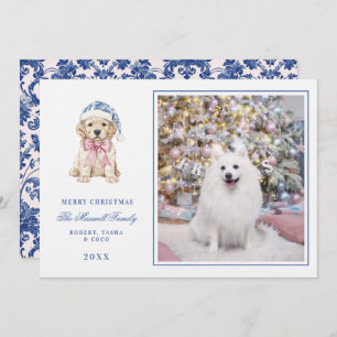 Roze & Blauwe Chinoiserie Kerstpuppy Kaart