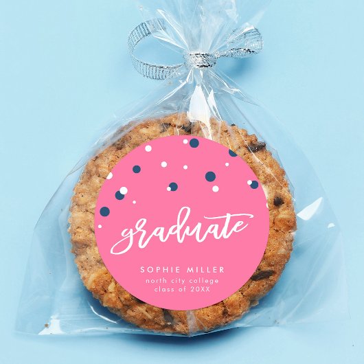 Roze blauwe Confetti Afstuderen Afstuderen Ronde Sticker