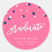 Roze blauwe Confetti Afstuderen Afstuderen Ronde Sticker (Voorkant)