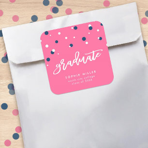 Roze blauwe Confetti Afstuderen Afstuderen Vierkante Sticker